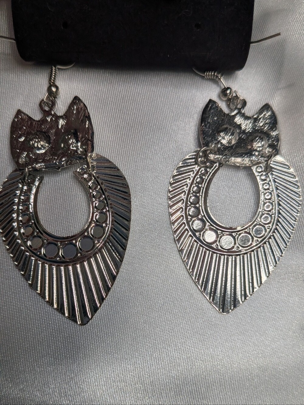 Silver Owl Drop Earrings with Black Bead Accents - Picture 4 of 6